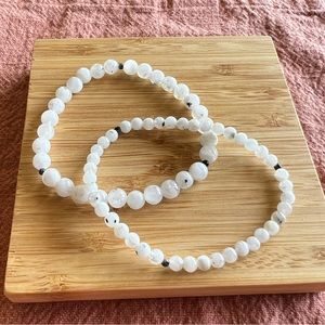 Set of 2 moonstone bracelets with obsidian natural gemstone positive energy